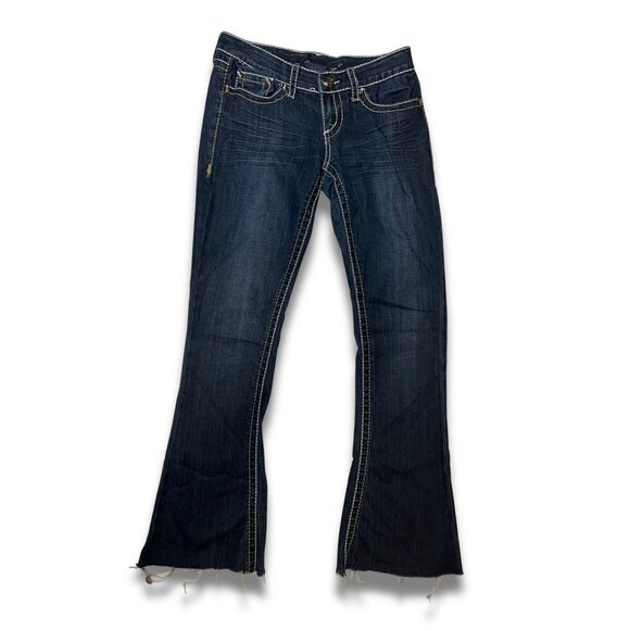 Seven 7 Bootcut Jeans Dark Wash Denim Size 28 Raw Hem Distressed Womens Casual C - Picture 2 of 7